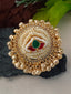 Gold-Plated & Pachi Kundan Studded Ghungroo Kashmiri Lotus Finger Ring