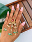 Gold-Plated Stone-Studded & Pearls Beaded Adjustable Dangle Finger Ring
