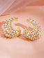 18K Gold-Plated White Cubic Zirconia Feather-Shaped Statement Stud Earrings