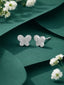 925 Sterling Silver Rhodium-Plated CZ-Studded Butterfly-Shaped Studs Earrings