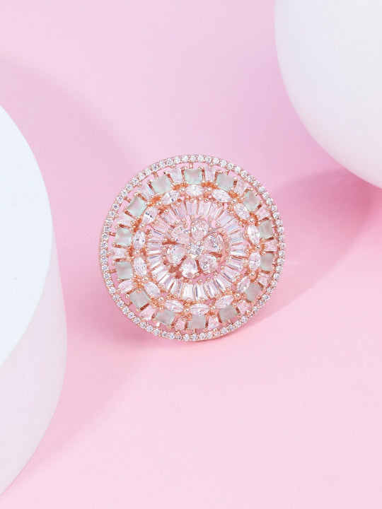 Rose Gold-Plated Cubic Zirconia Studded Finger Ring