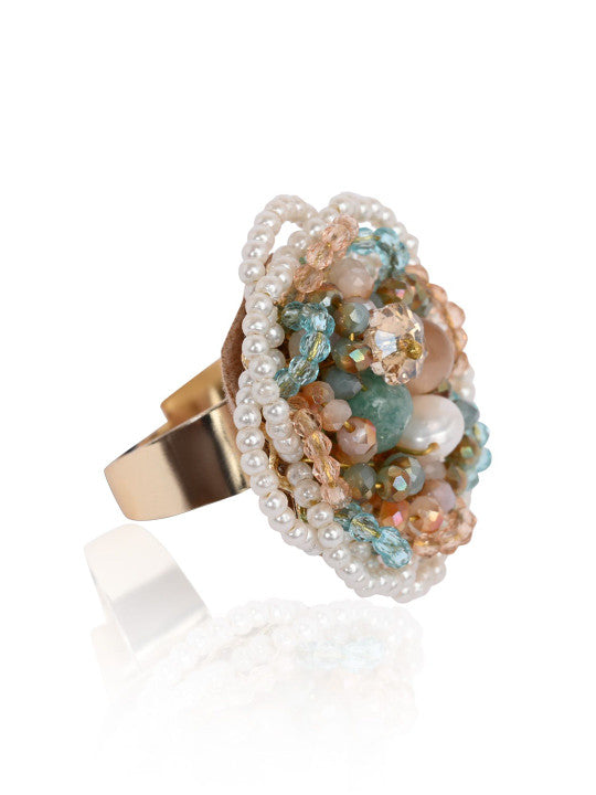 Gold-Plated Crystals-Studded Adjustable Finger Ring