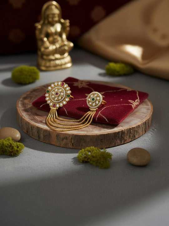 Gold-Plated Kundan Stone-Studded Finger Ring