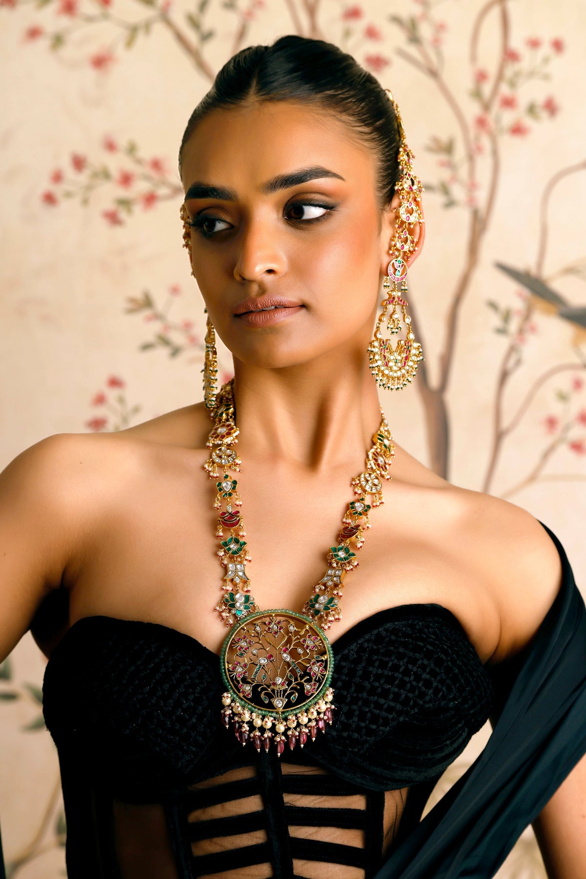 Verdant Long Ruby Green Kundan Necklace