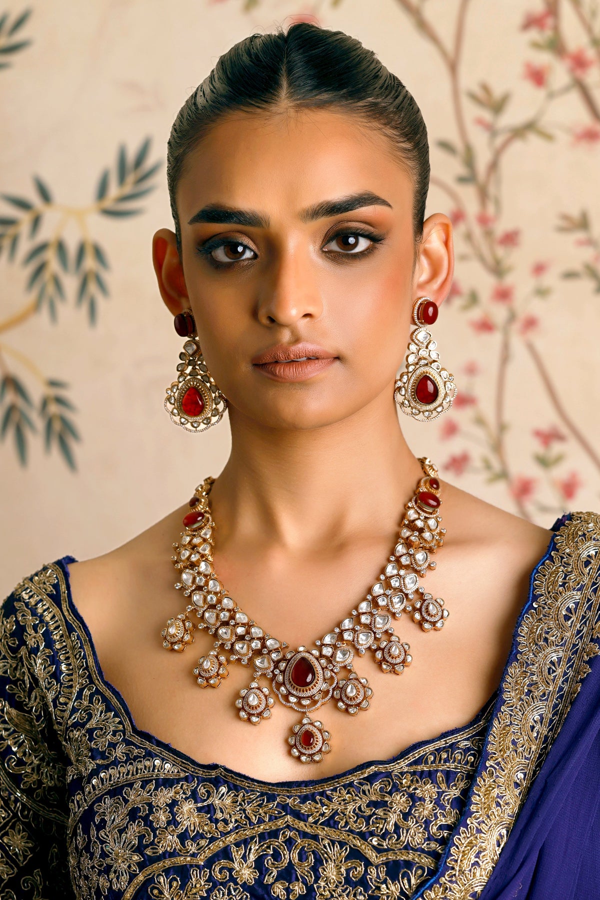 Mudita Red Polki Necklace Set
