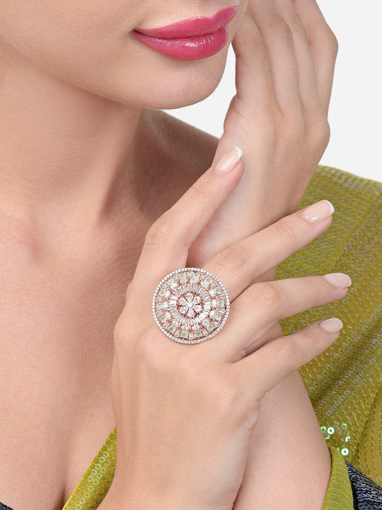 Rose Gold-Plated Cubic Zirconia Studded Finger Ring