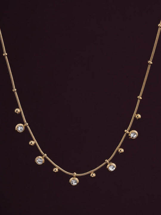 Gold-Plated Stainless Steel CZ-Stone Studded Anti-Tarnish Necklace