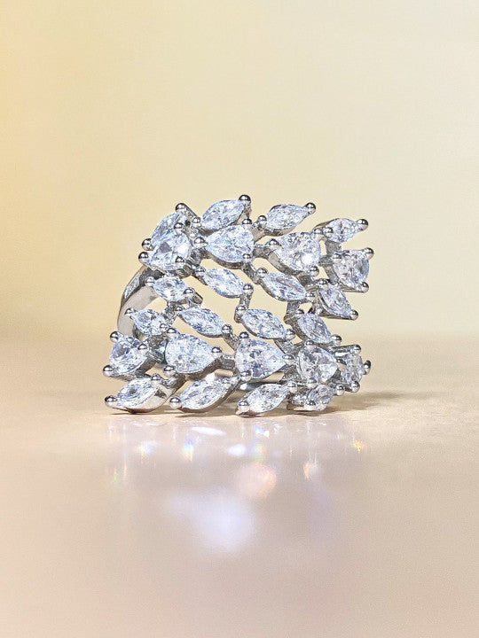 Silver Toned White Zircon Stone Studded Adjustable Ring