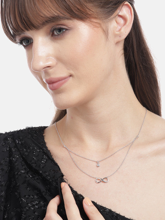 Sterling Silver with Rhodium Plated Double Chain Necklace