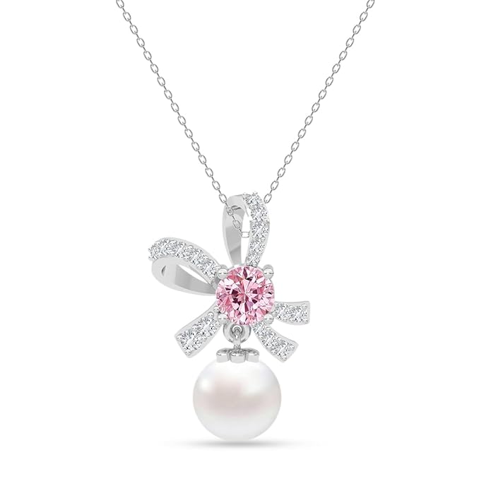 Clara 925 Sterling Silver Pearl Pendant Necklace with Chain | Platinum Plated | Minimal Daily Wear | Gift for Women & Girls