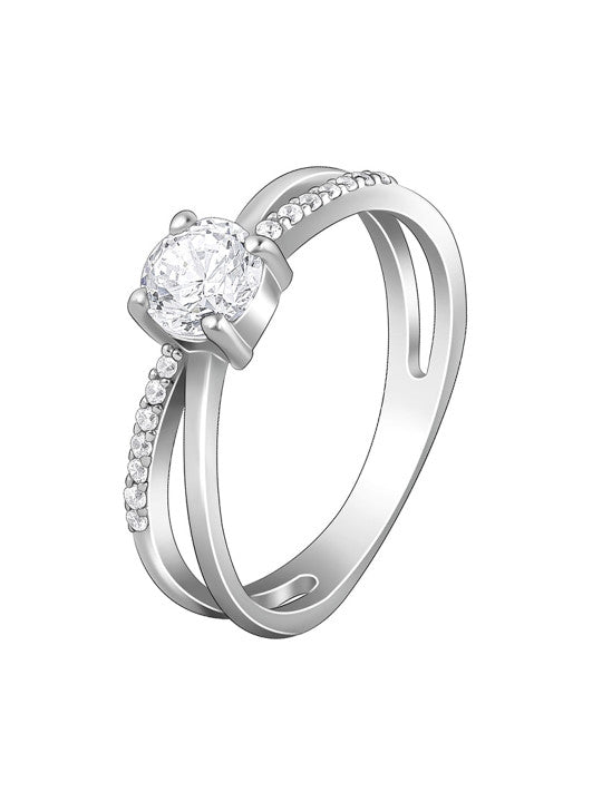 Silver Rhodium-Plated Stones Studded Finger Ring