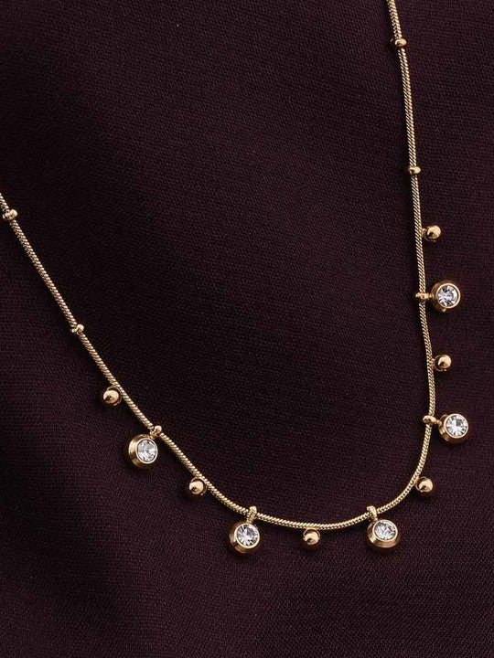 Gold-Plated Stainless Steel CZ-Stone Studded Anti-Tarnish Necklace