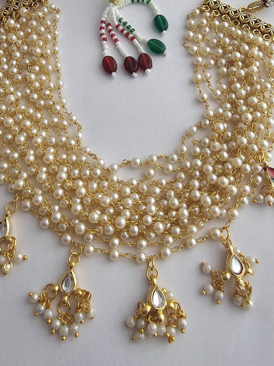 Varnika Gold Plated Pearl Beaded Layered Choker Necklace