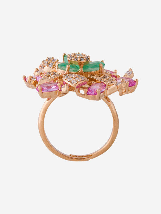 Women Gold-Plated Cubic Zirconia Finger Ring