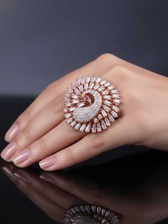 Rose Gold Plated Crystal Studded Finger Ring