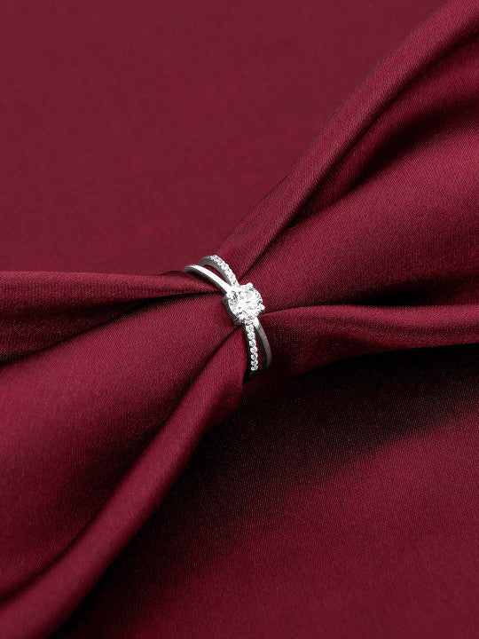 Silver Rhodium-Plated Stones Studded Finger Ring Main image