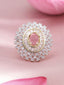 Rhodium-Plated Pink AD & White Zirconia Studded Adjustable Ring