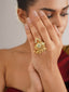 Gold-Plated Kundan Studded & Beaded Finger Ring