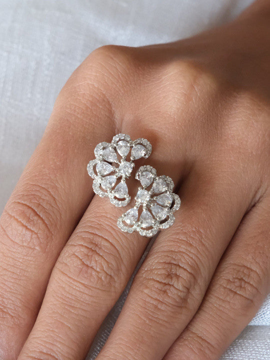 Women Rhodium-Plated American Diamond Finger Ring