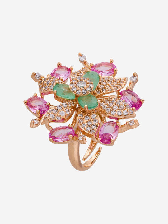 Women Gold-Plated Cubic Zirconia Finger Ring