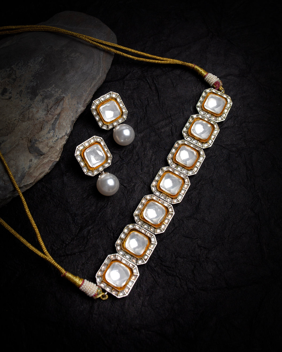 Aafreen victorian finish Polki Necklace Set
