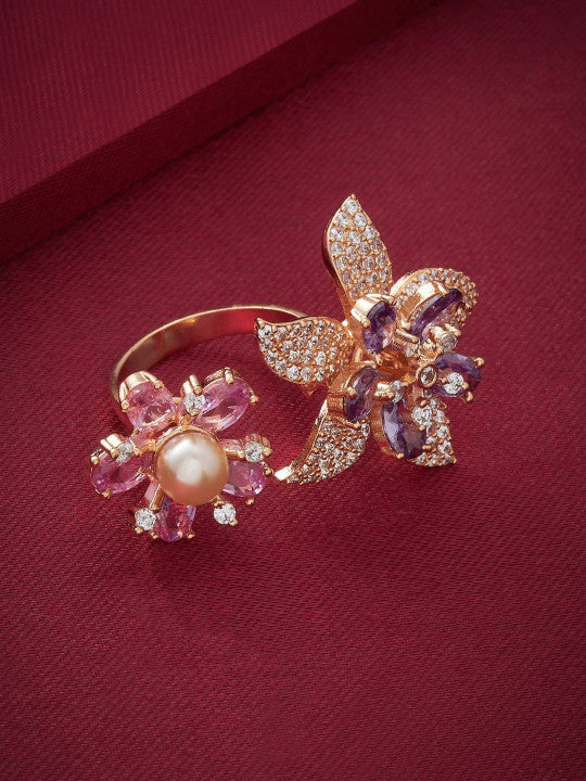 Women Gold-Plated Cubic Zirconia Finger Ring