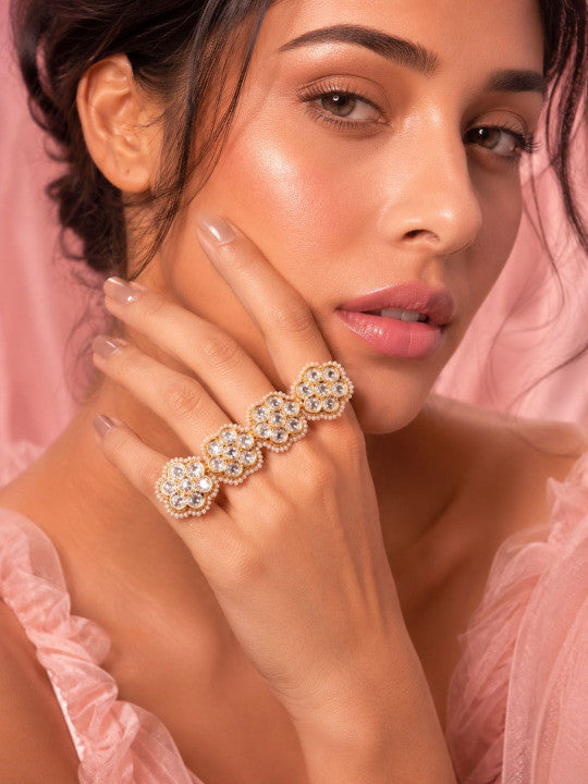 Women Gold-Plated American Diamond Finger Ring
