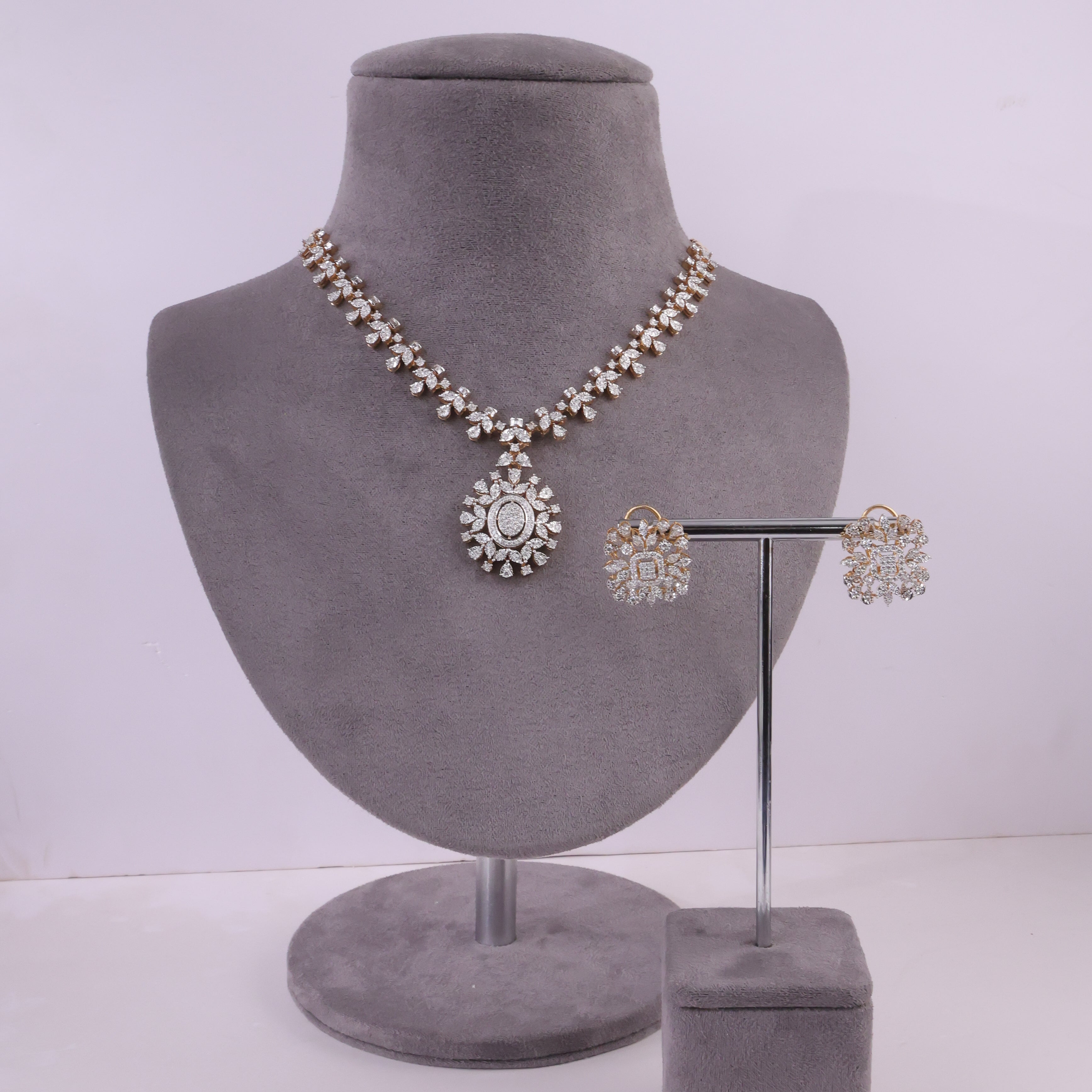 Diamond Necklace And Mirani Long Earrings Set