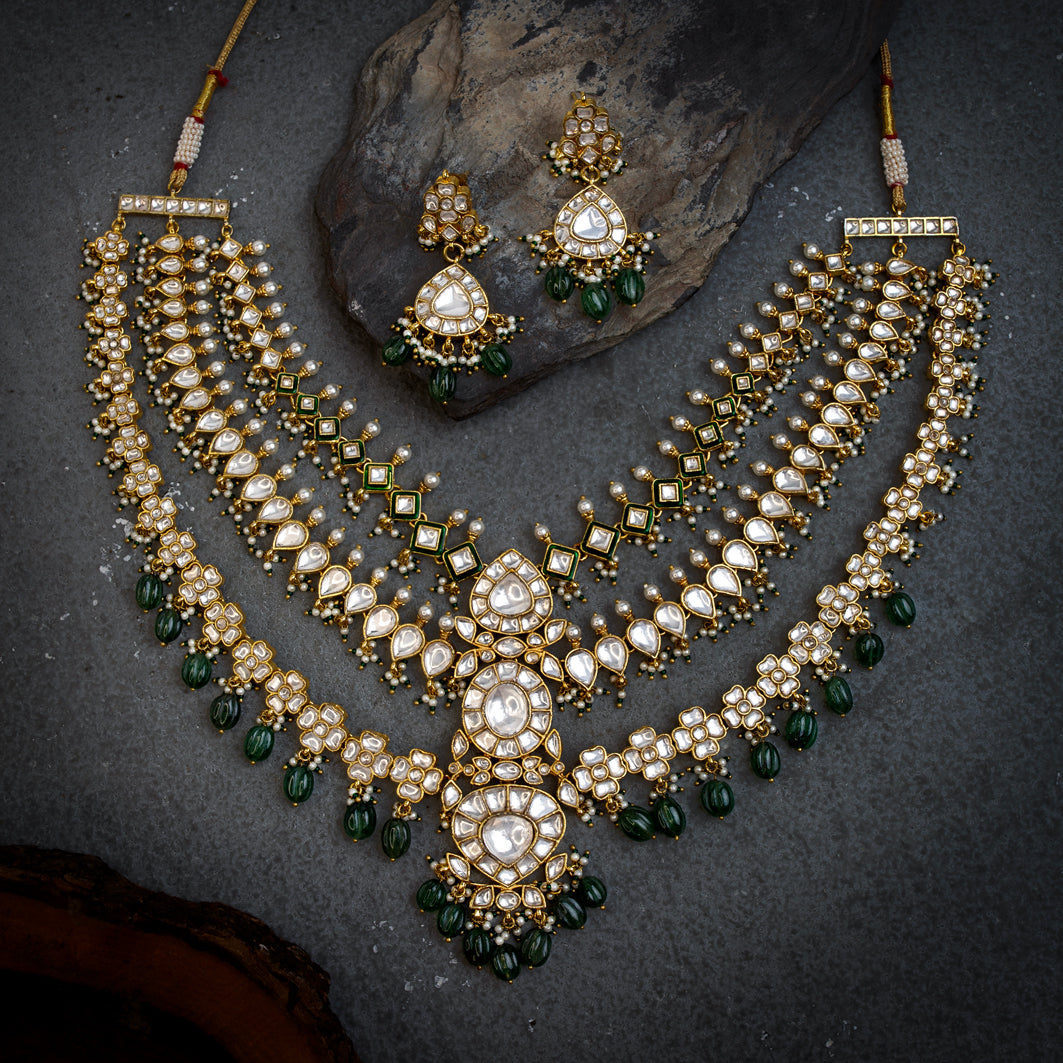 Firdaus Green Polki Necklace