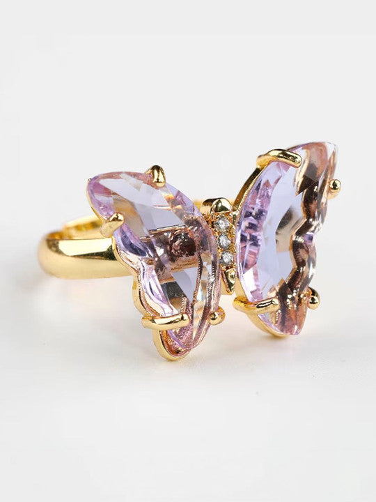 Gold-Plated Crystals-Studded Finger Ring