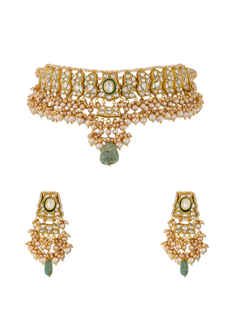 Tulsi Choker and Radha Earrings Polki Set