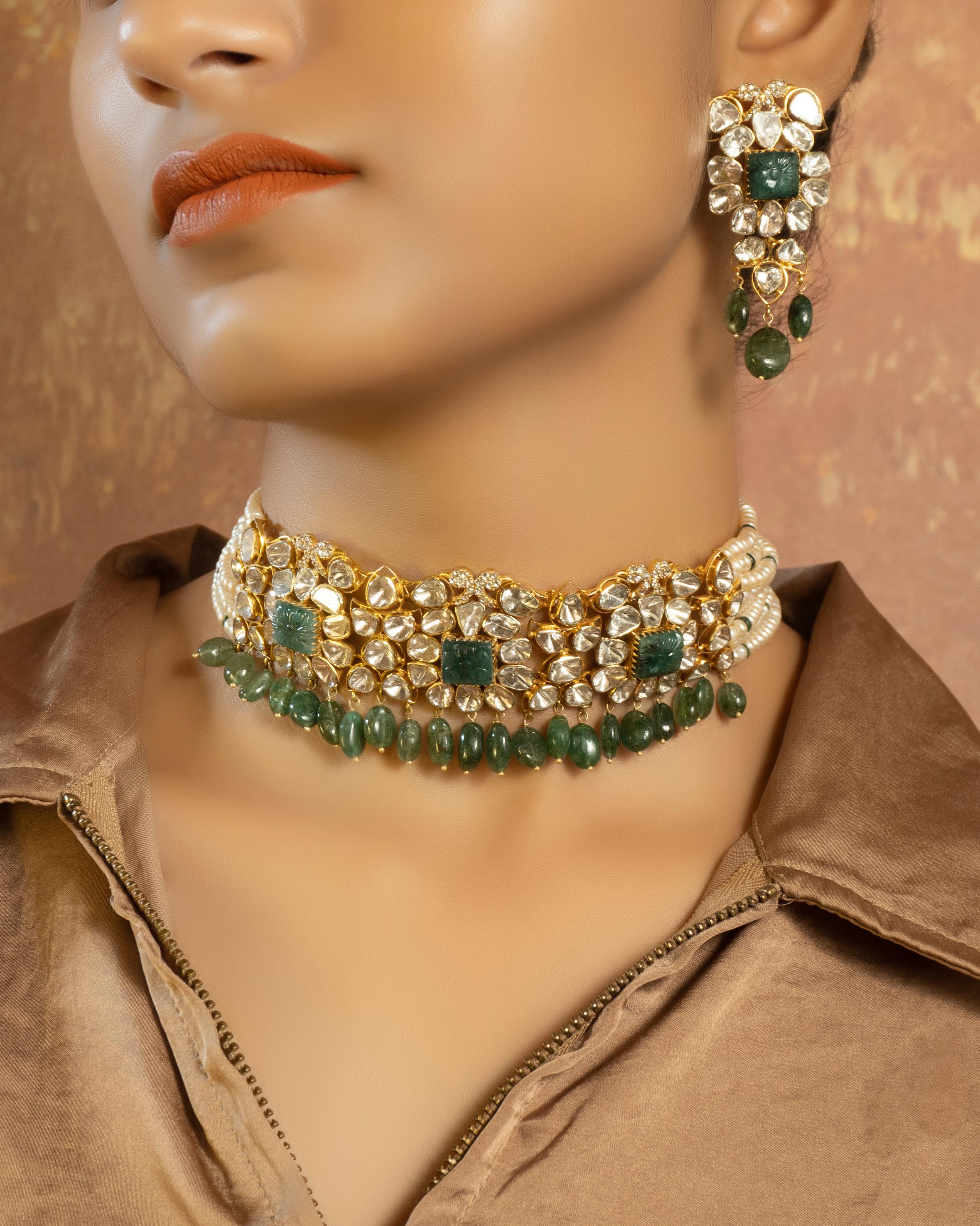 Nayama Choker and Kaburi Long Earrings Polki Set