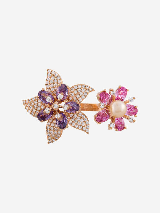 Women Gold-Plated Cubic Zirconia Finger Ring