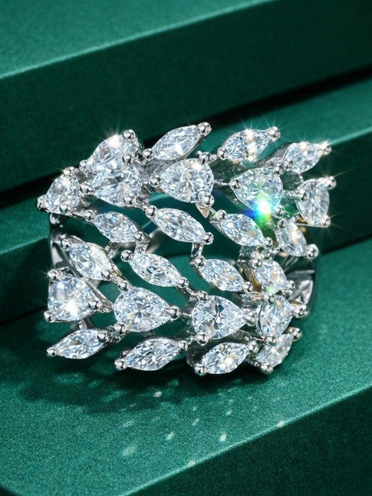 Silver Toned White Zircon Stone Studded Adjustable Ring