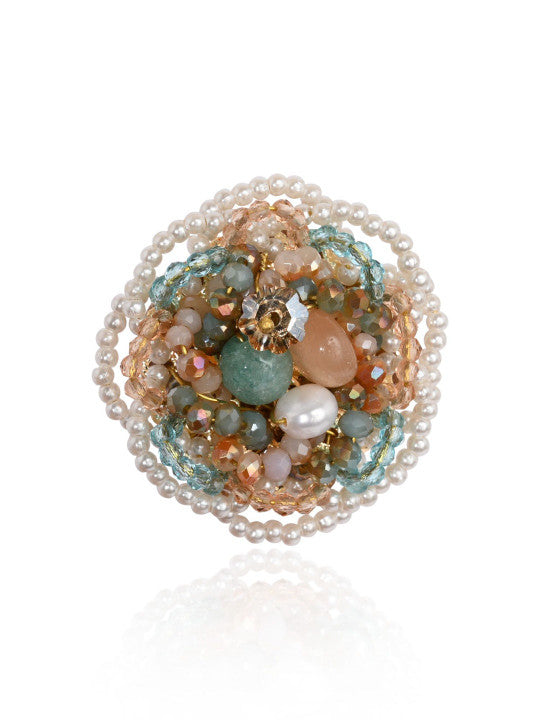Gold-Plated Crystals-Studded Adjustable Finger Ring