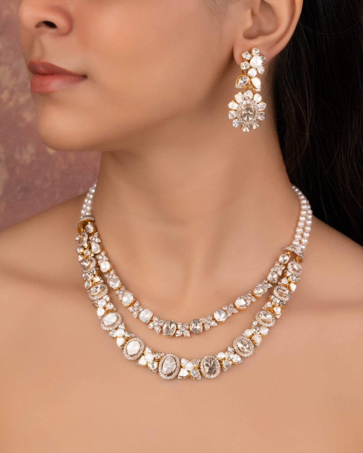 Shilpa Necklace And Taranum Long Earrings Polki And Diamond Set
