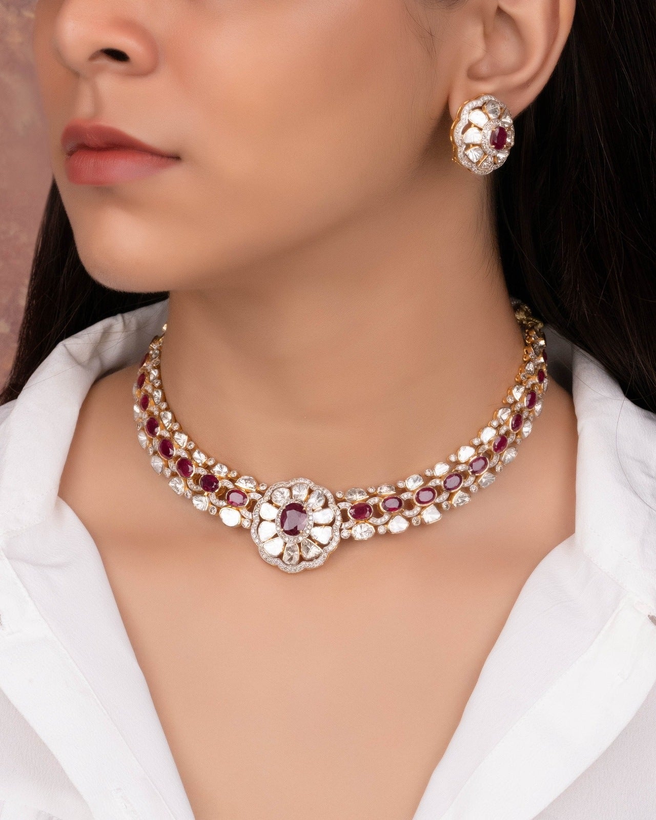 Arabelle Necklace And Nyla Tops Polki And Diamond Set