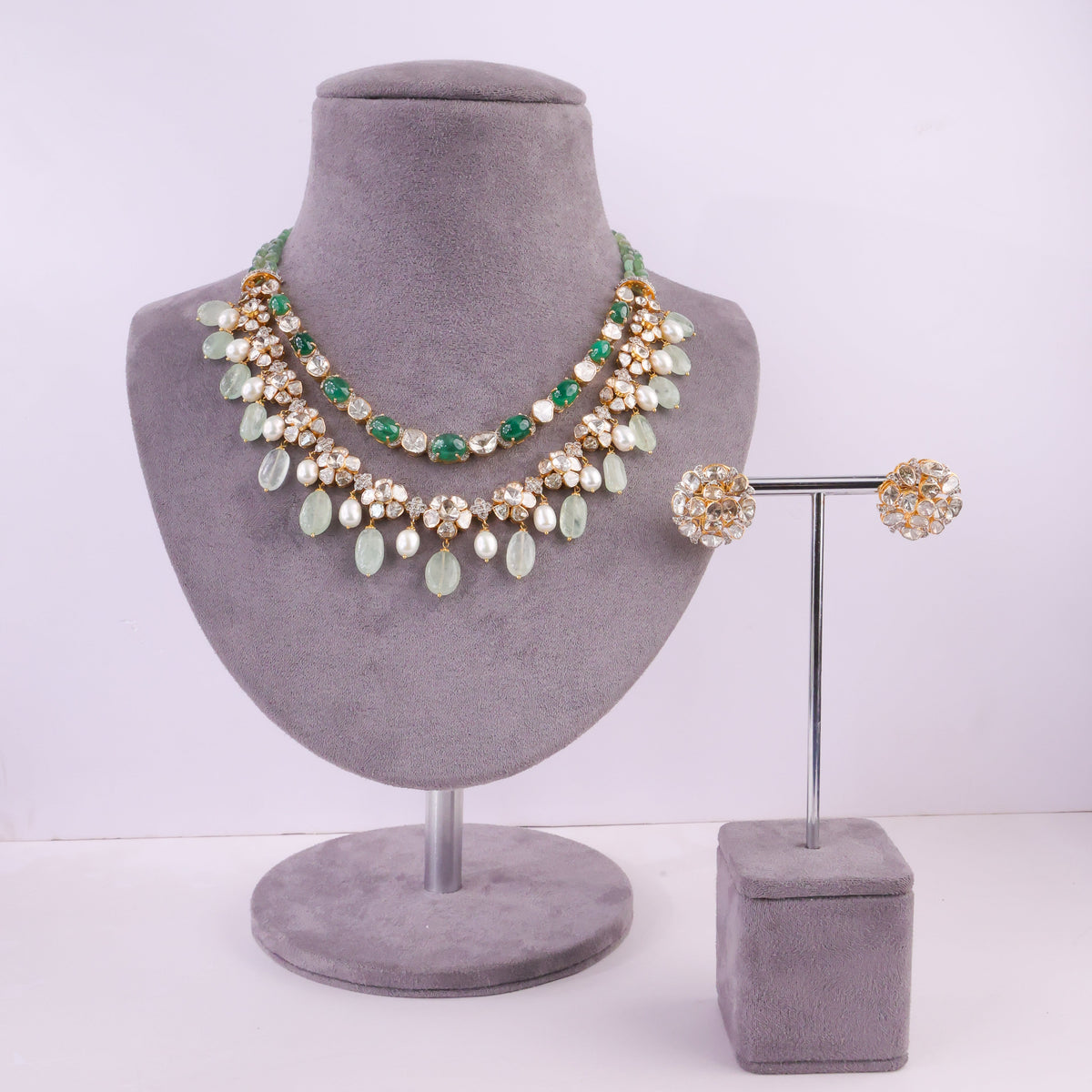 Sonali Necklace And Sakina Tops Polki And Diamond Set