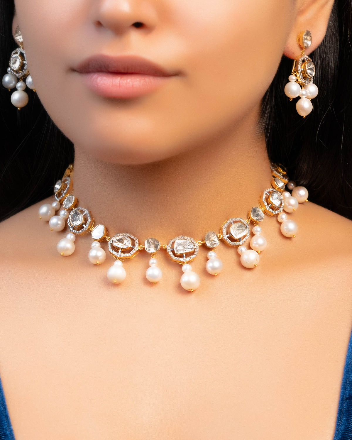 Alvina Choker And Evikta Long Earrings Polki And Diamond Set Main image