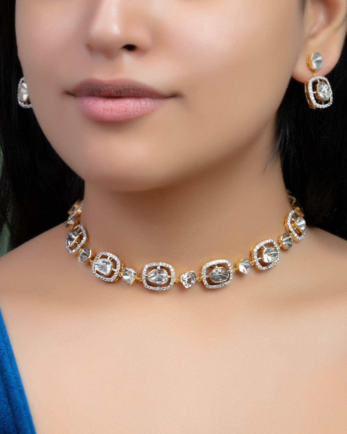 Ishita Choker And Divya Long Earrings Polki And Diamond Set