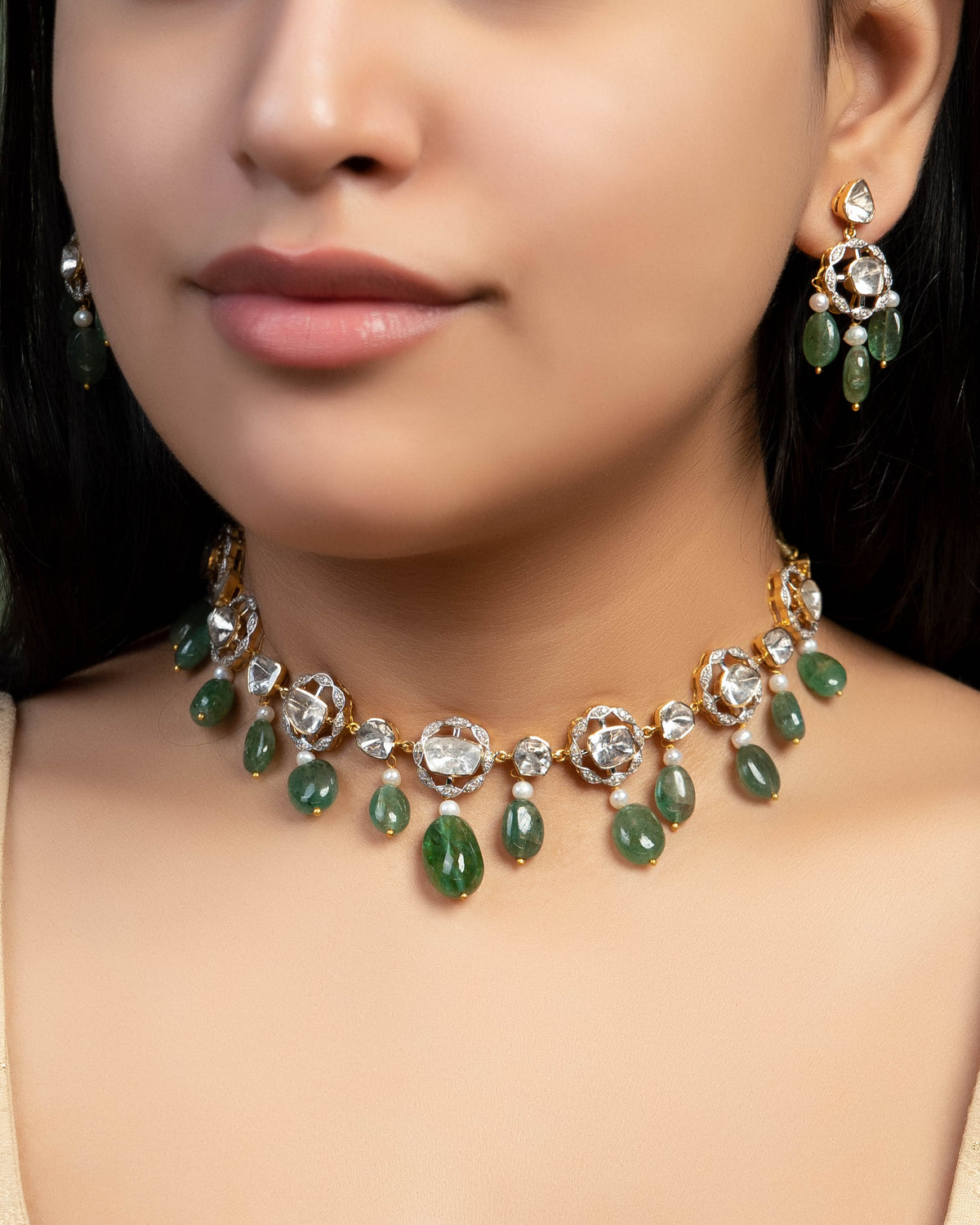 Trisha Choker And Farzana Long Earrings Polki And Diamond Set Main image