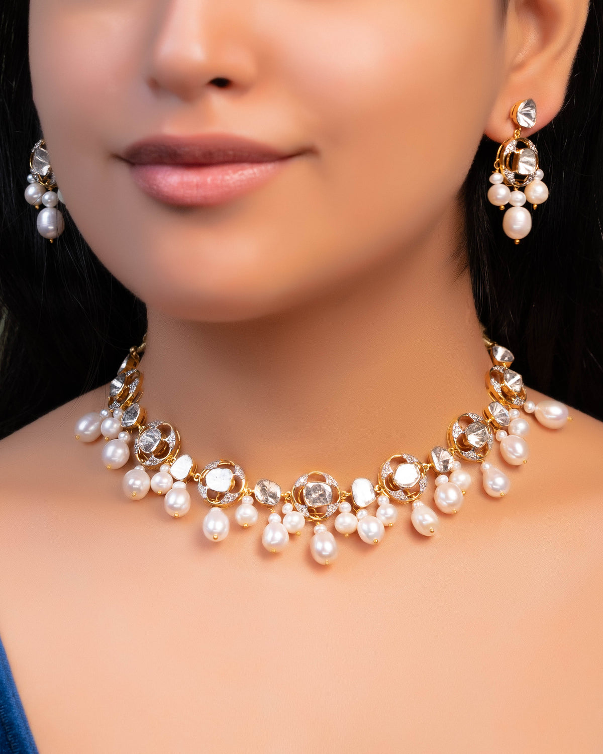 Shubhangi Choker And Chandika Long Earrings Polki And Diamond Set