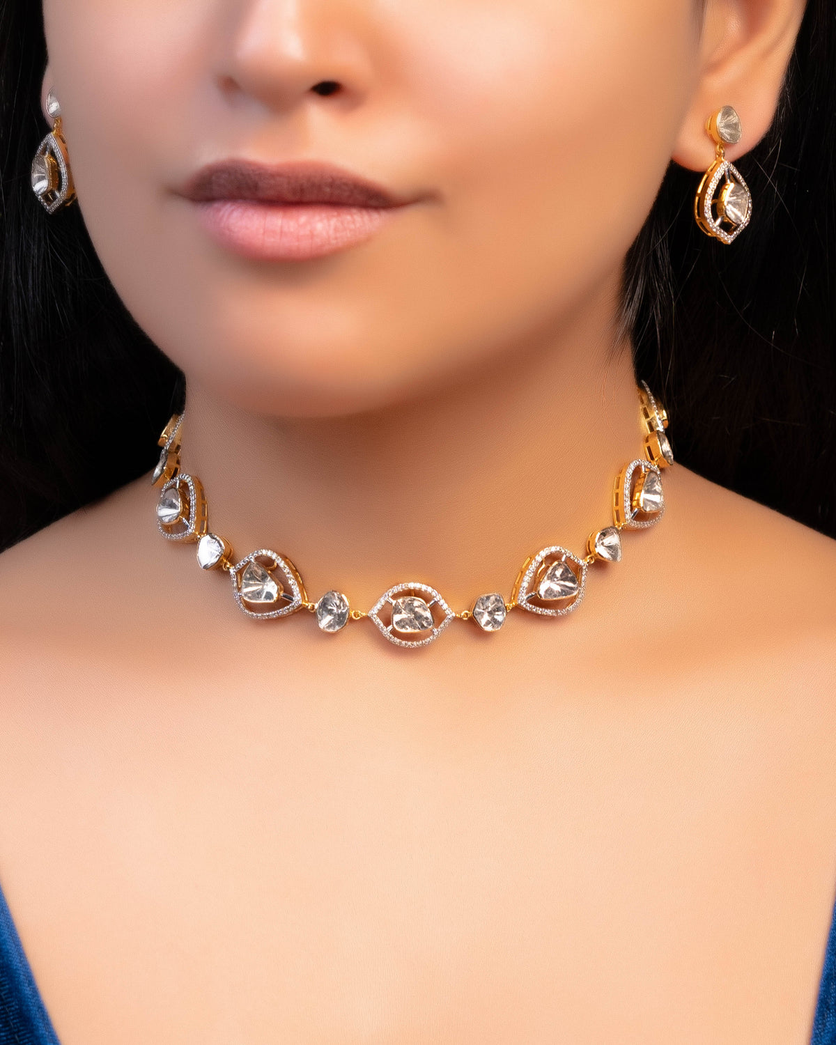 Ariana Choker And Ashika Long Earrings Polki And Diamond Set Main image