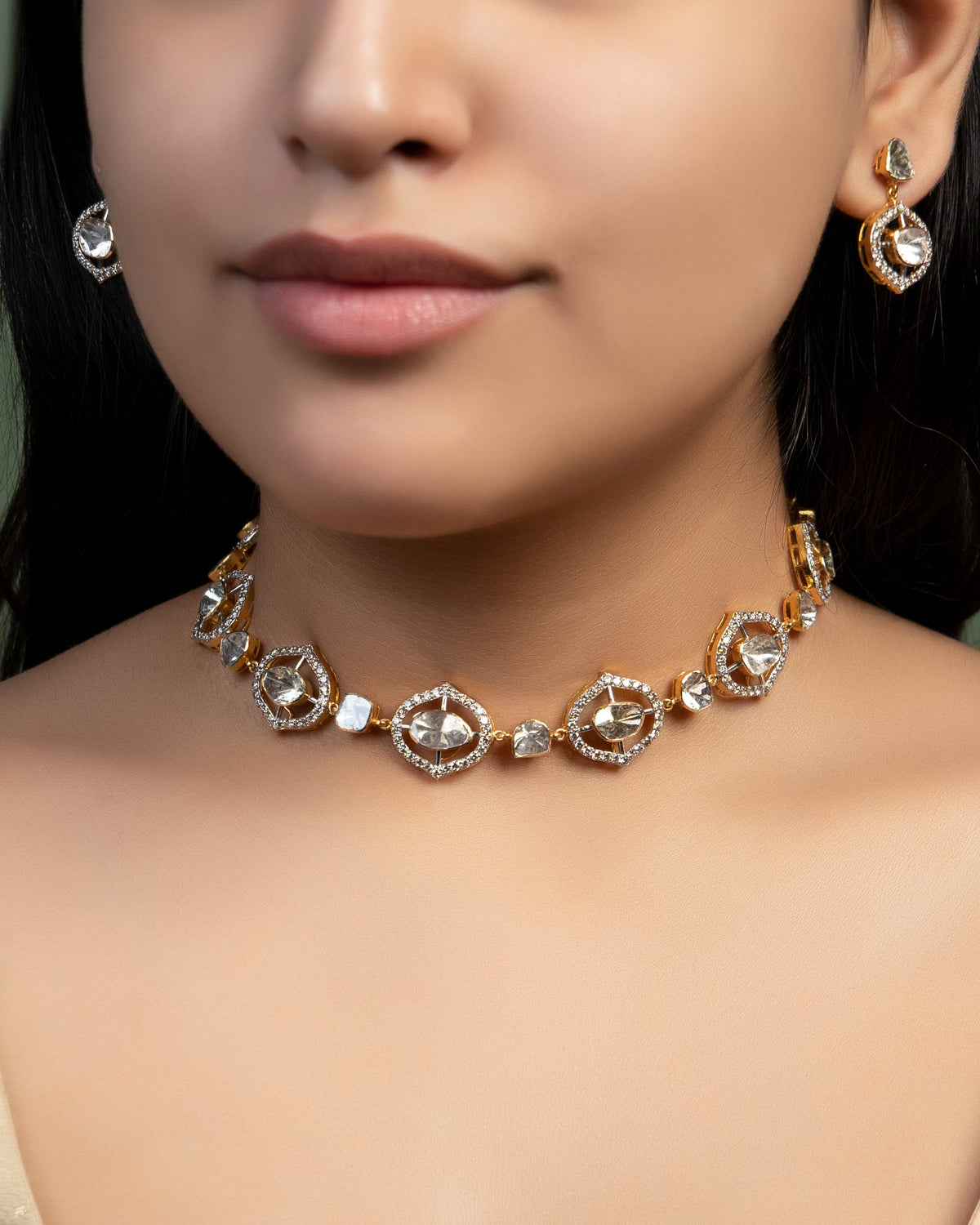 Sariah Choker And Naomi Long Earrings Polki And Diamond Set Main image