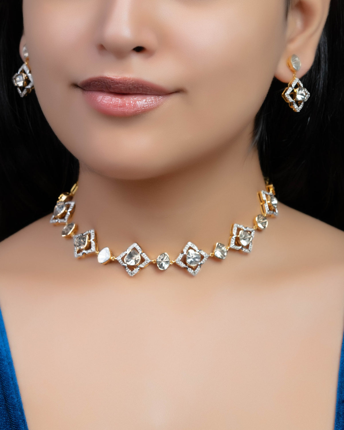 Vinita Choker And Shaziya Long Earrings Polki And Diamond Set