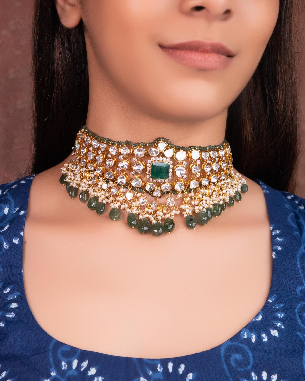 Raima Choker And Rutva Tops Polki And Diamond Set