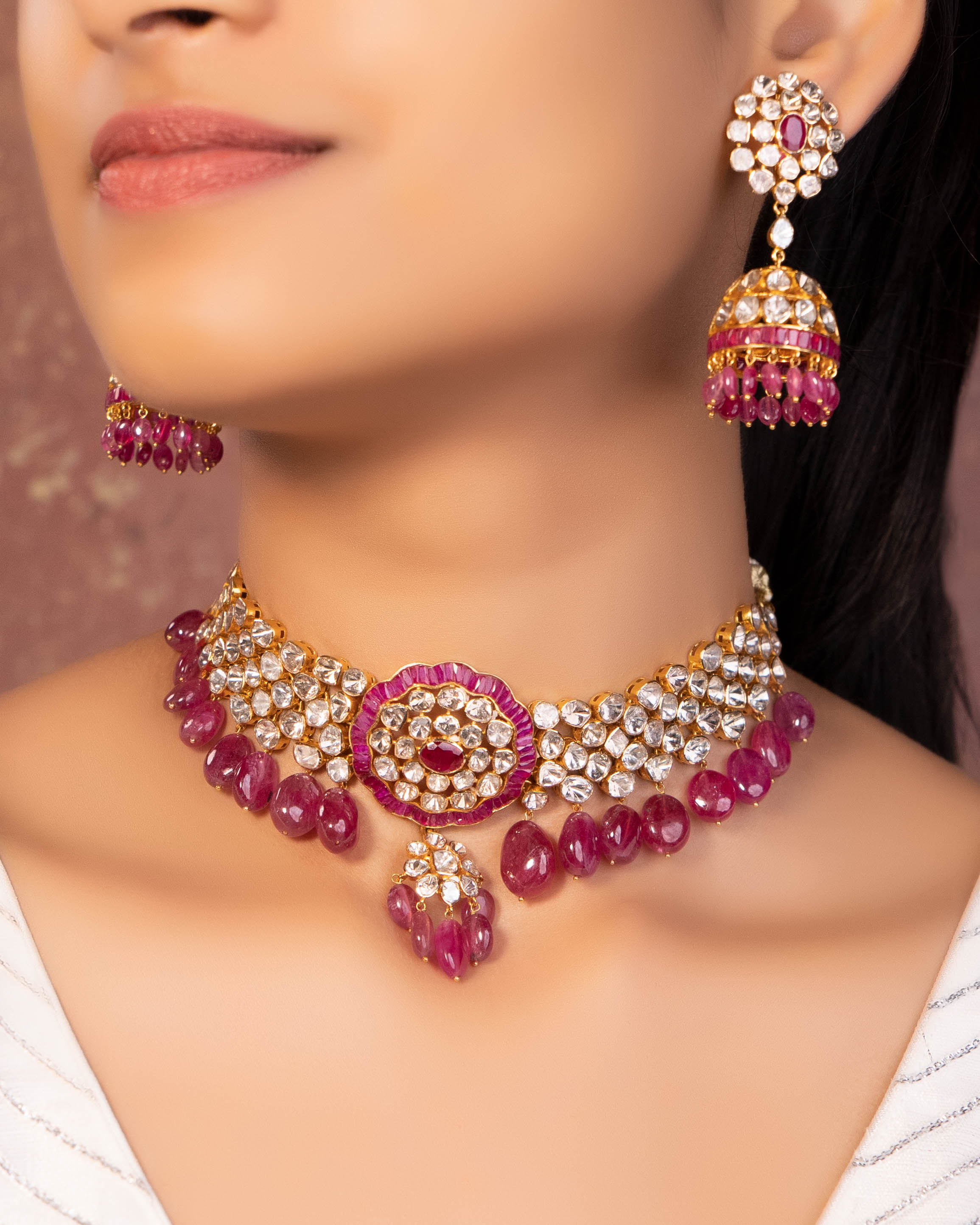 Jasmin Choker And Jissa Jhumkas Polki Set
