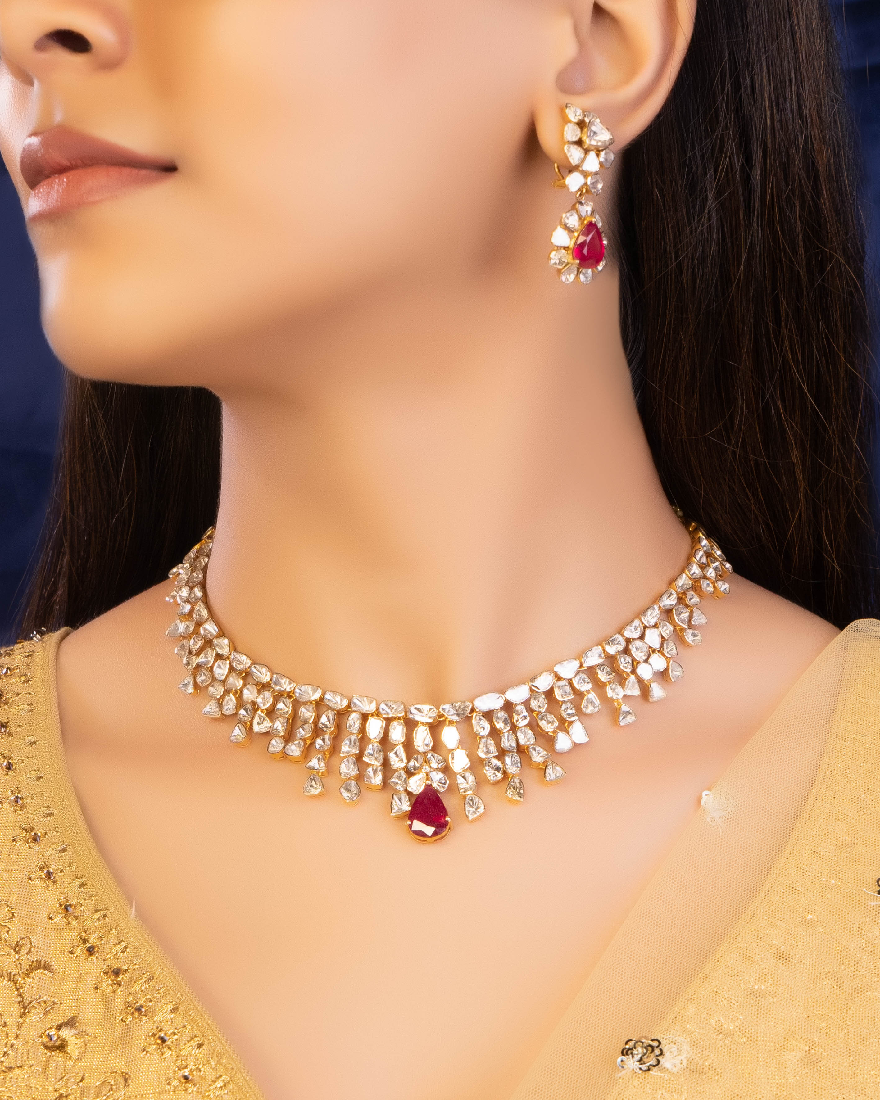 Diya Necklace And Sanskruti Long Earrings Polki Set