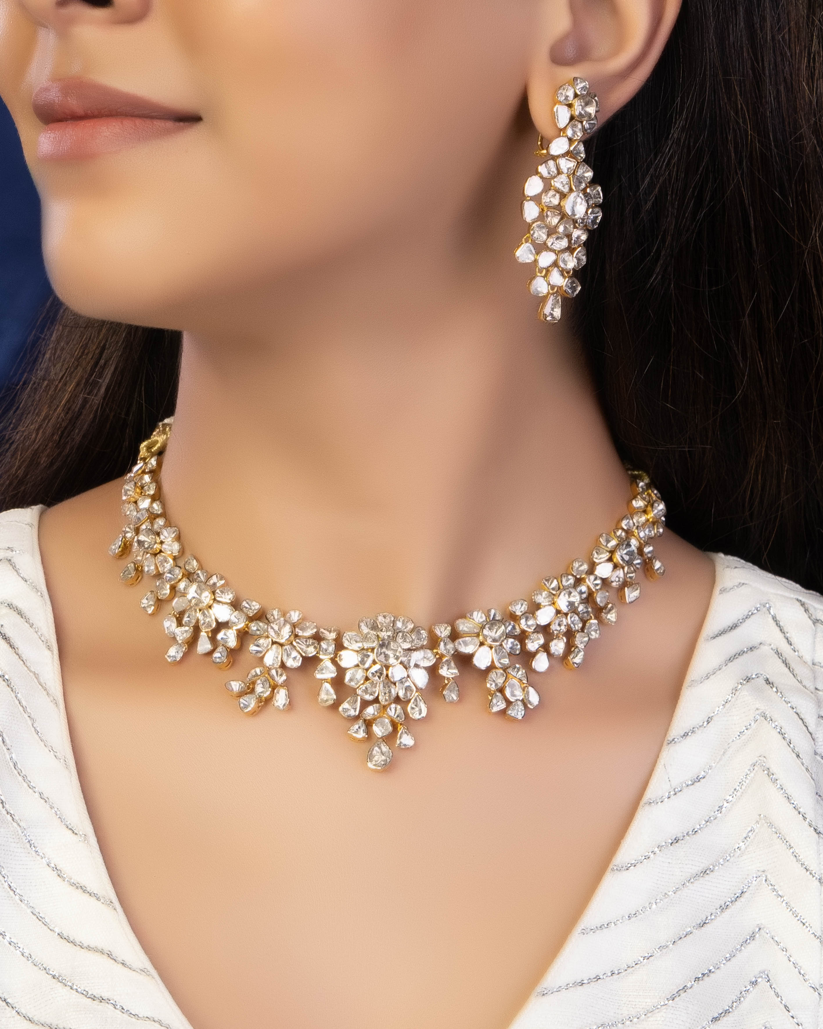 Saloni Necklace And Alvina Long Earrings Polki Set