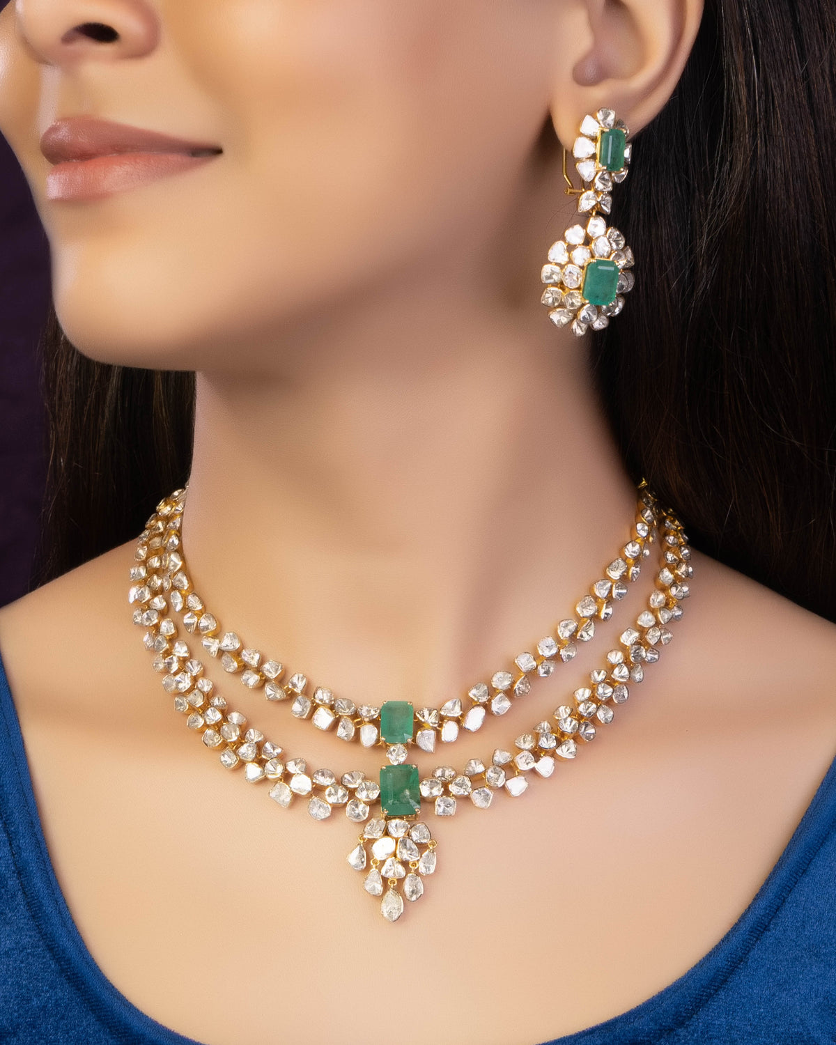 Puravi Necklace And Rushda Long Earrings Polki Set